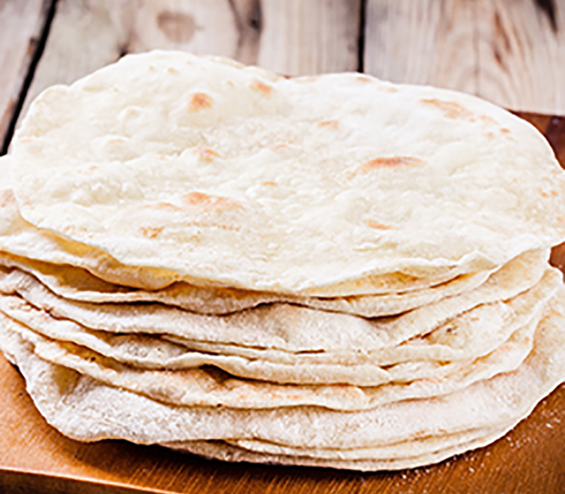 Tortilla shells that use pea starch as an ingredient.