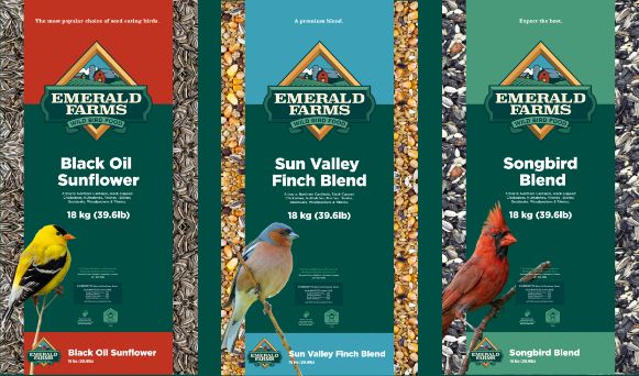 Emerald Farms birdseed bags