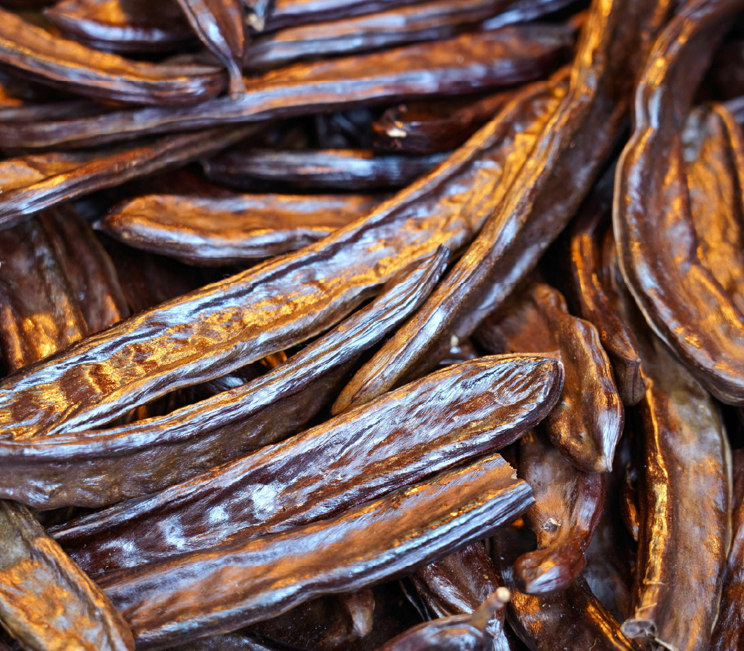 A collection of dried beans stacked together, showcasing their diverse shapes and earthy tones in a casual arrangement.